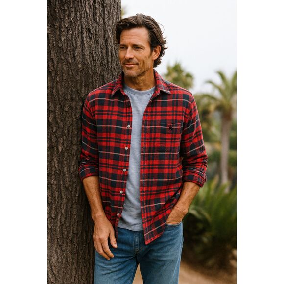 Faherty Malibu Red Plaid Flannel Button Up Shirt Top  Mens Size Small - Picture 1 of 9